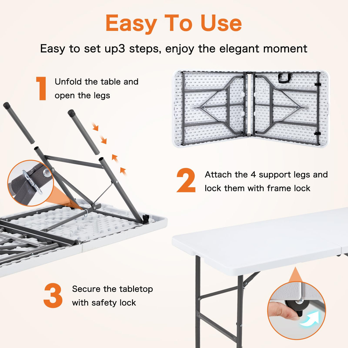 Sweetcrispy 122 cm Folding Picnic Table with Carrying Handle Basic White