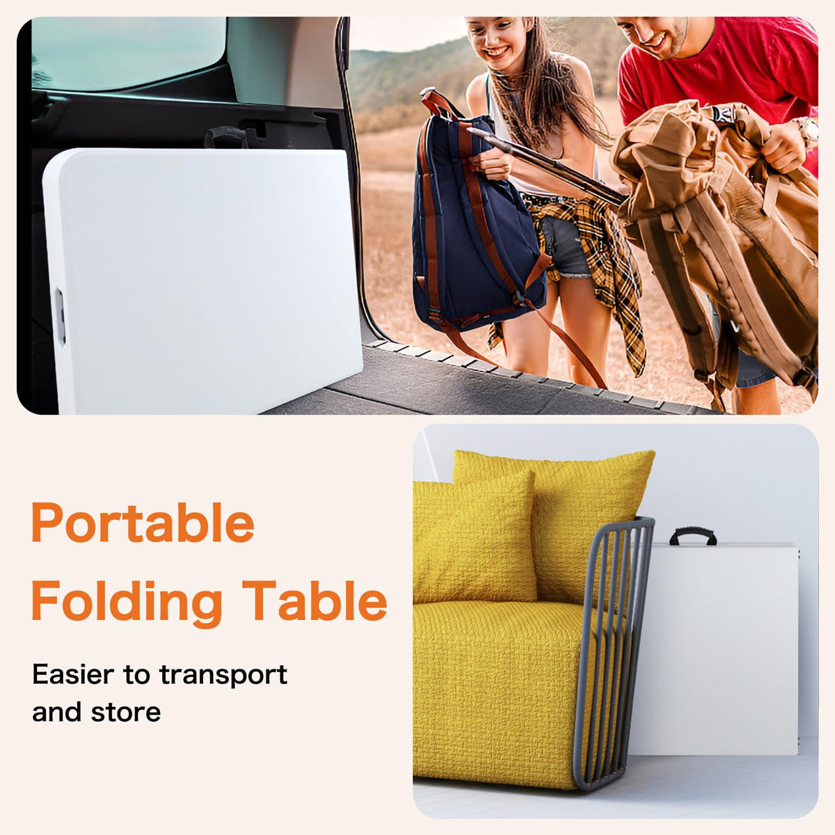 Sweetcrispy 122 cm Folding Picnic Table with Carrying Handle Basic White