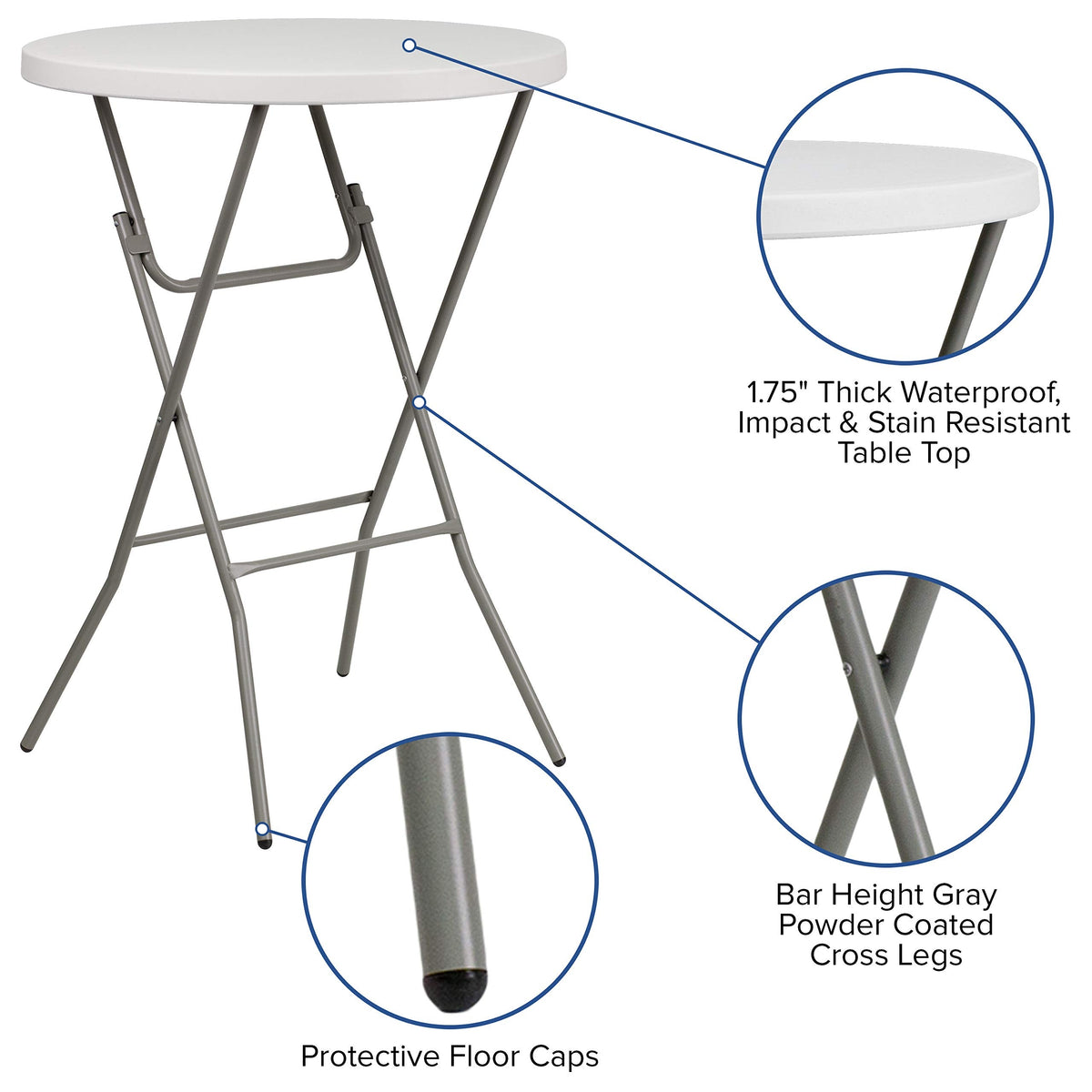 Flash Furniture RB-32RB-BAR-GW-GG Round Folding Bar Height Table 80cm Granite White